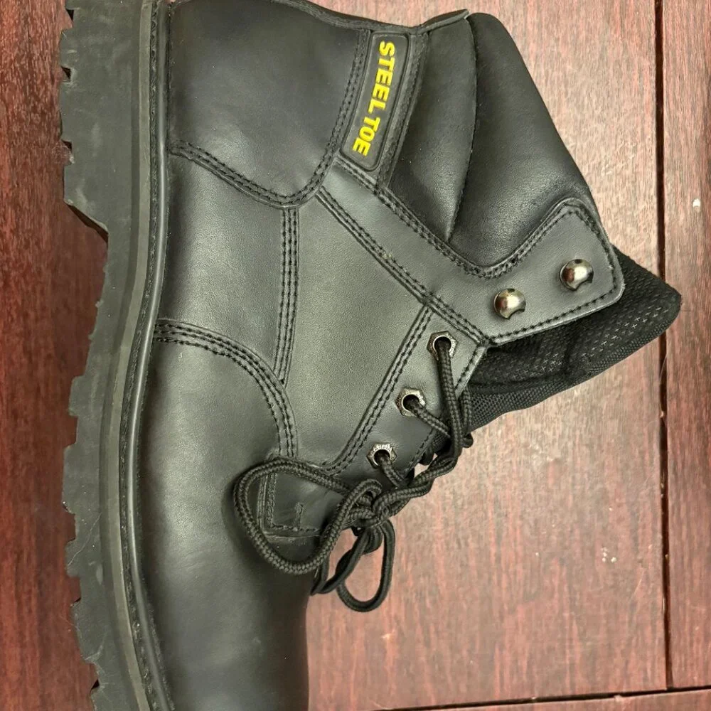 Men's Brahma Black Leather Gus Steel Toe Work Boots Lace Up Size 13 W WIDE - Picture 9 of 10